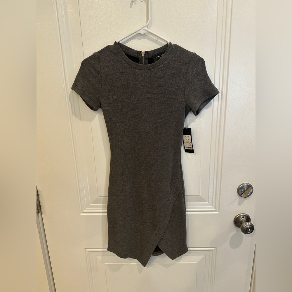 Gray Short Sleeve Sweater Dress